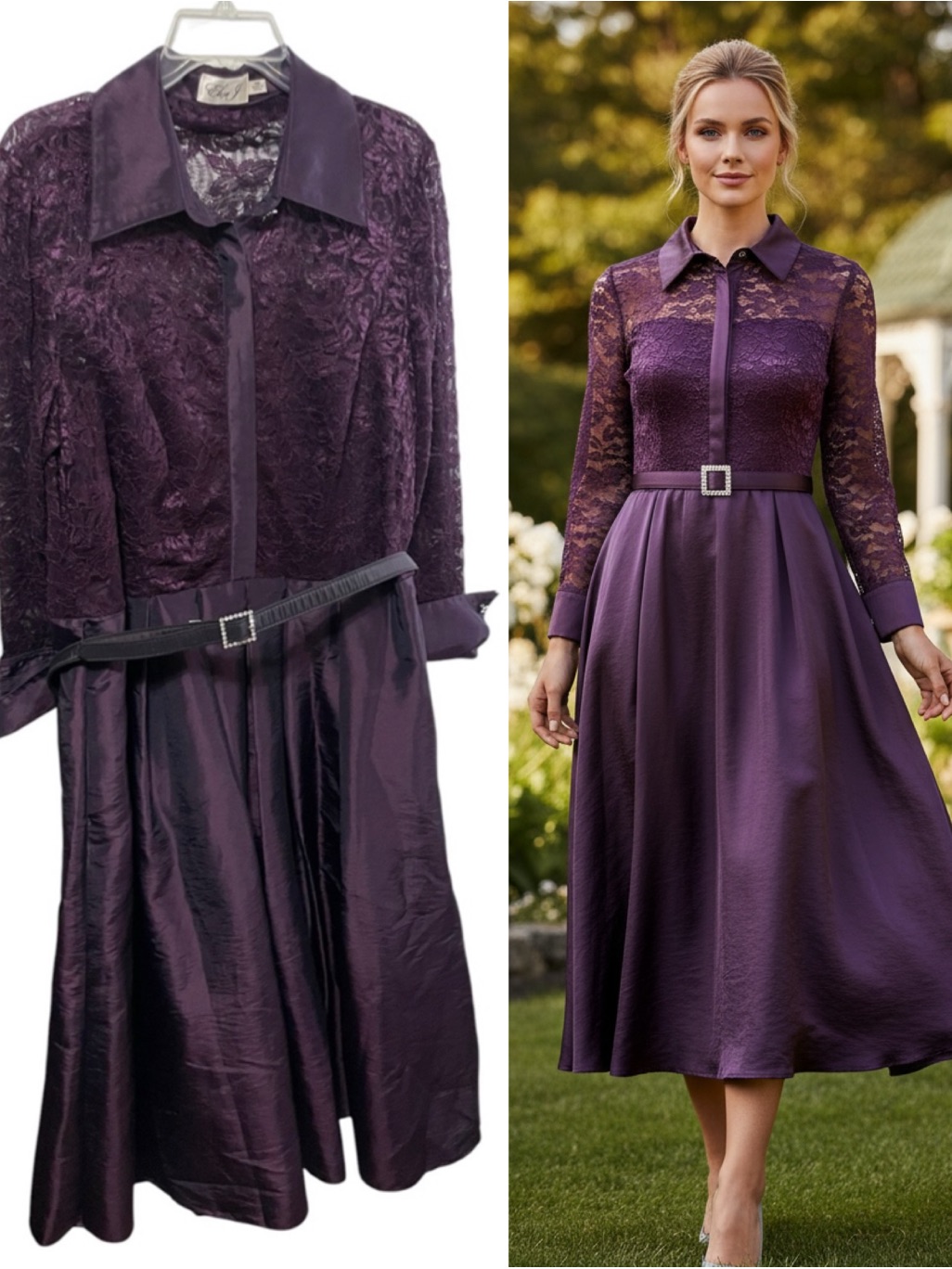 Eliza J 16w Lace Taffeta Point Collar Midi Dress Purple Mother Of Bride Event